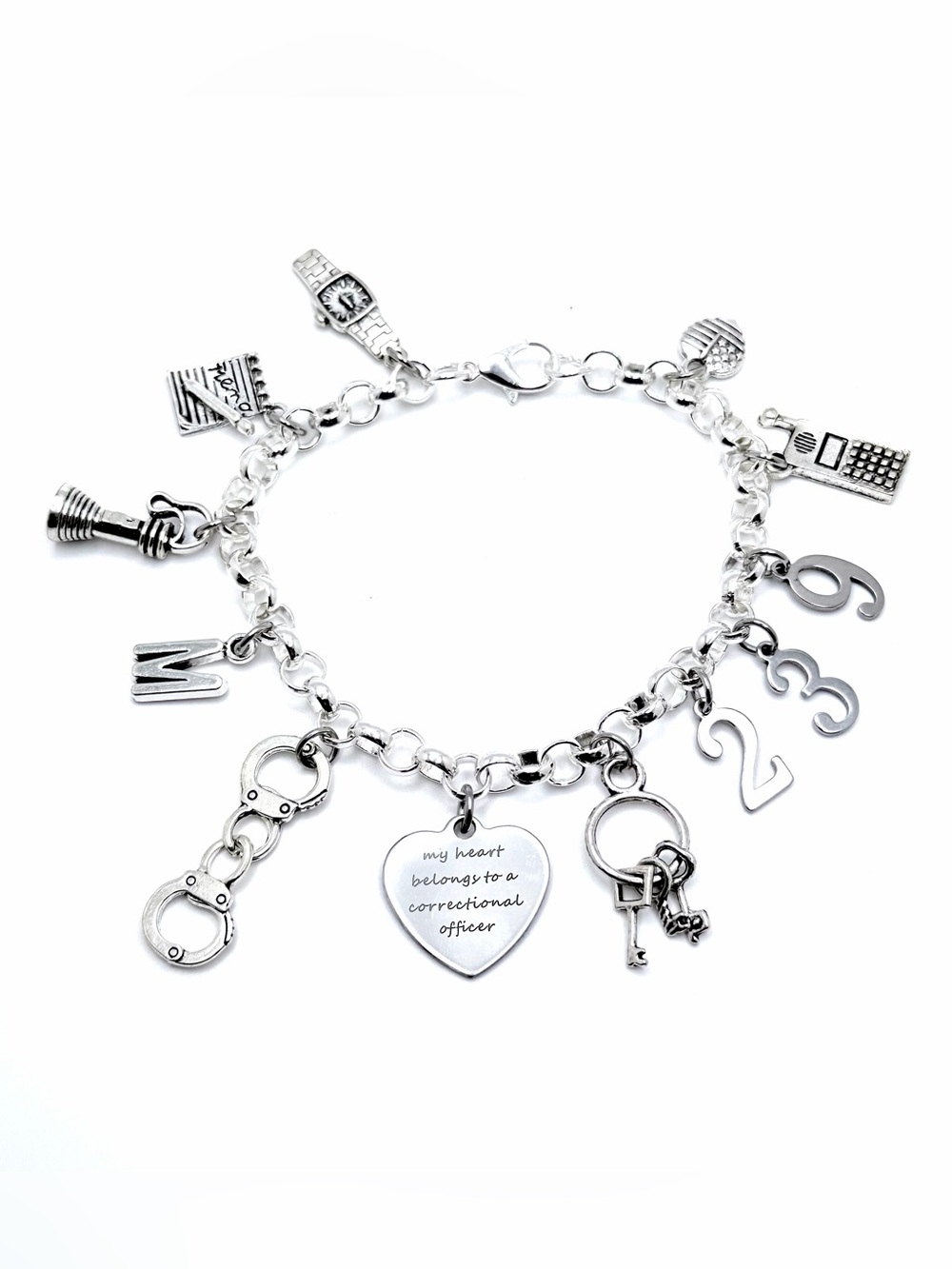 My Heart Belongs To A Correctional Officer Charm Bracelet Personalized
